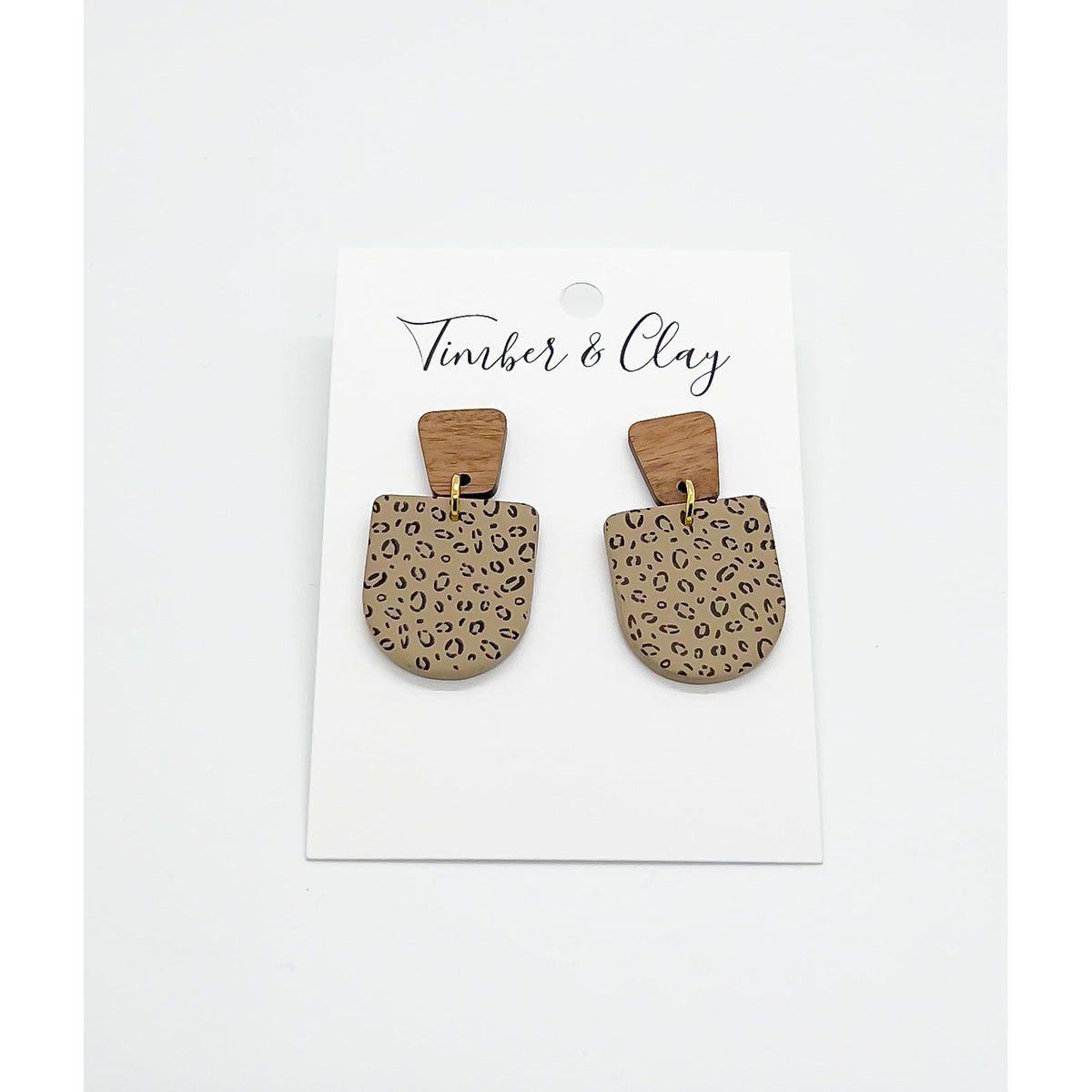 Leopard Dangles with Wood Post - Timber and Clay