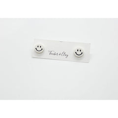 Smiley Face Studs - White - Timber and Clay