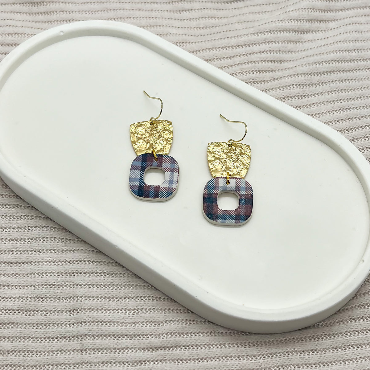 Plaid Square Earrings