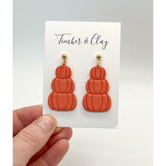 Three-Tiered Polymer Clay Pumpkin Earrings