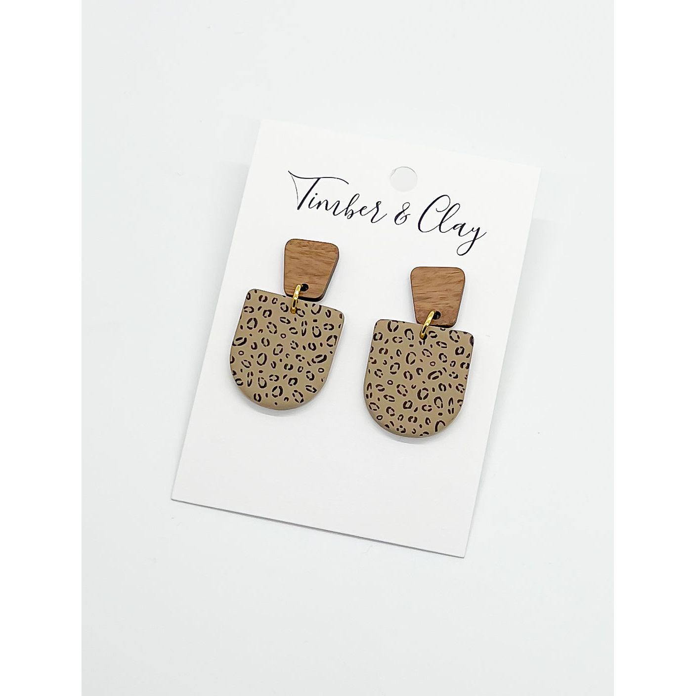 Leopard Dangles with Wood Post - Timber and Clay