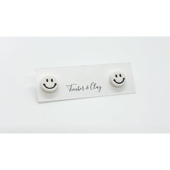 Smiley Face Studs - White - Timber and Clay