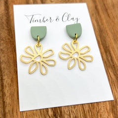 Sage Brass Floral Dangles