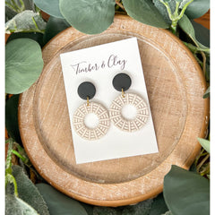 Creamy White and Black Round Rattan Dangles - Timber and Clay