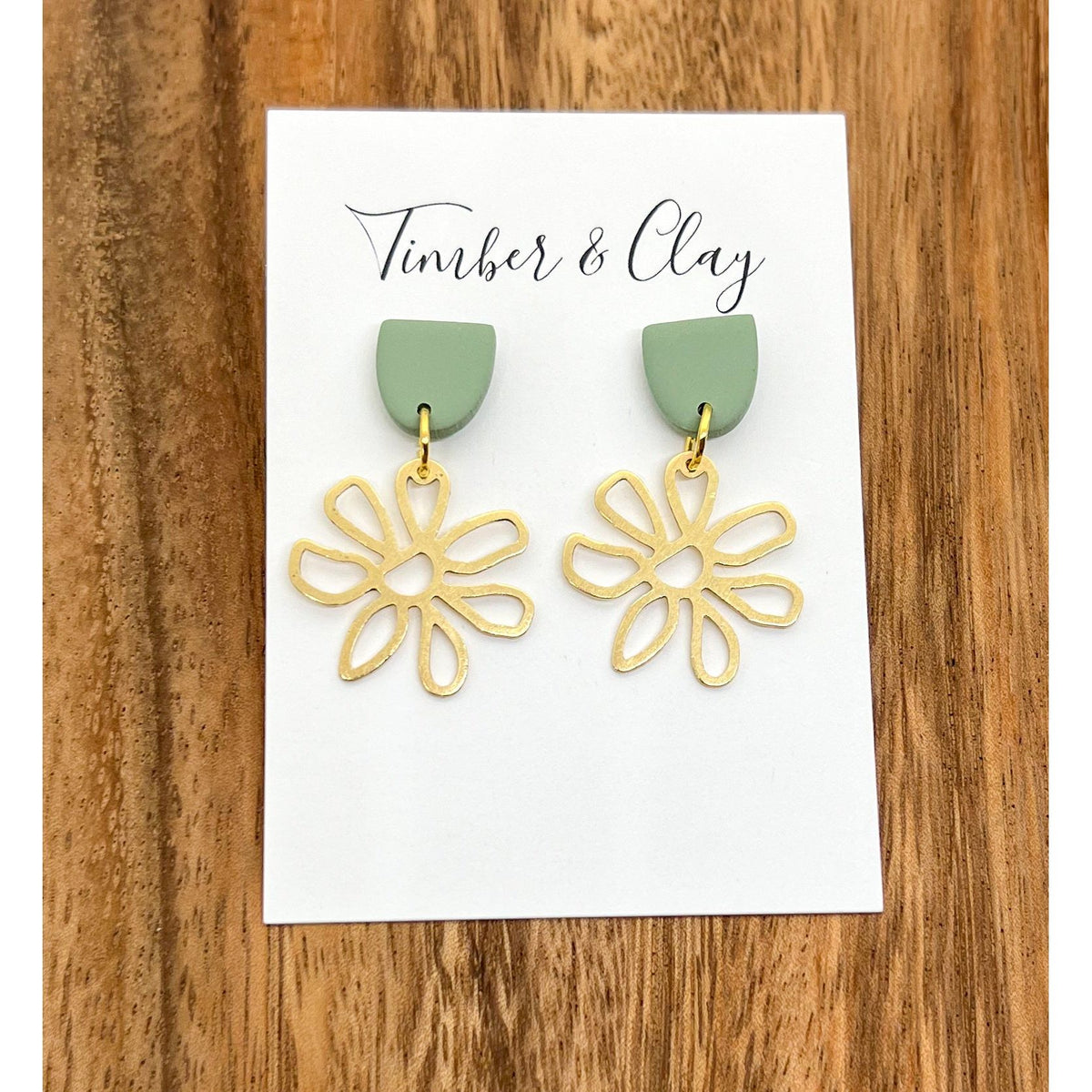 Sage Brass Floral Dangles