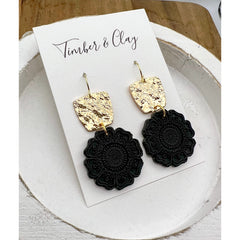 Black Textured Mandala Dangles - Timber and Clay