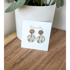 Floral Print Dangles with Wood Post