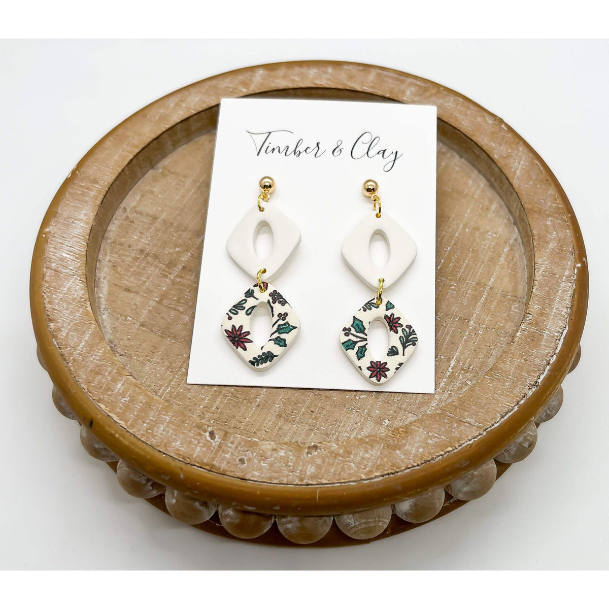 Rhombus Holly Floral Dangles - Timber and Clay