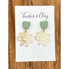 Sage Brass Floral Dangles