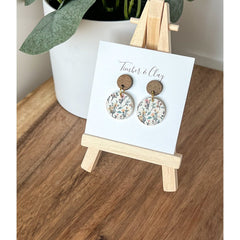 Floral Print Dangles with Wood Post