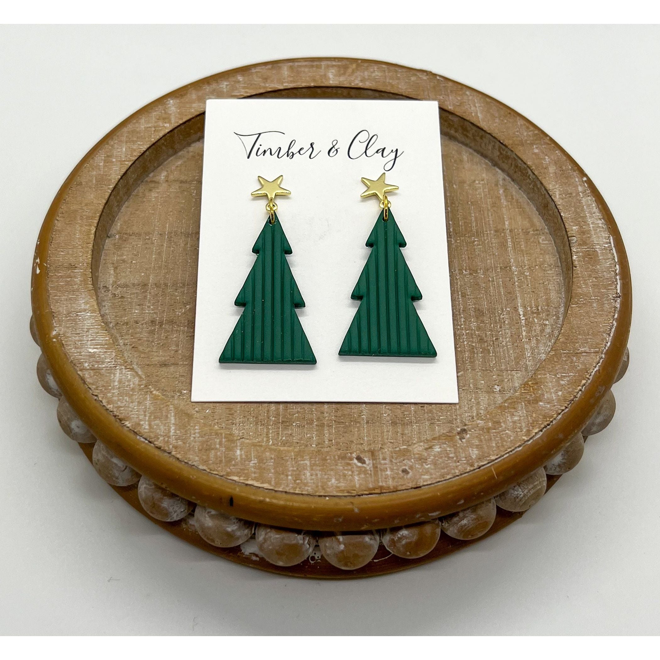 Striped Green Tree Dangles - Timber and Clay