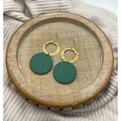 Green and Brass Round Dangles - Timber and Clay