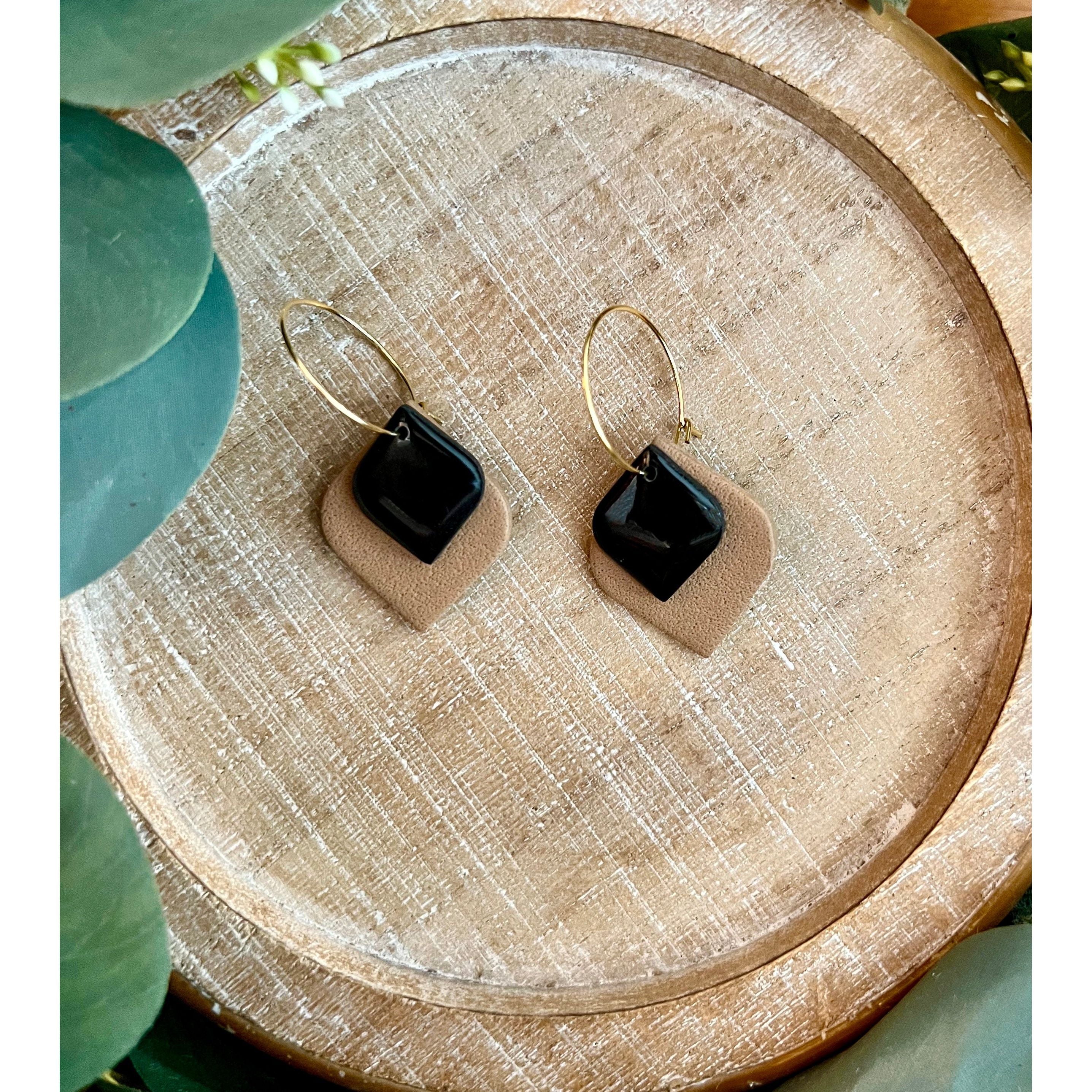 Brown and Black Hoop Dangles - Timber and Clay