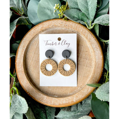 Tan and Black Round Rattan Dangles - Timber and Clay