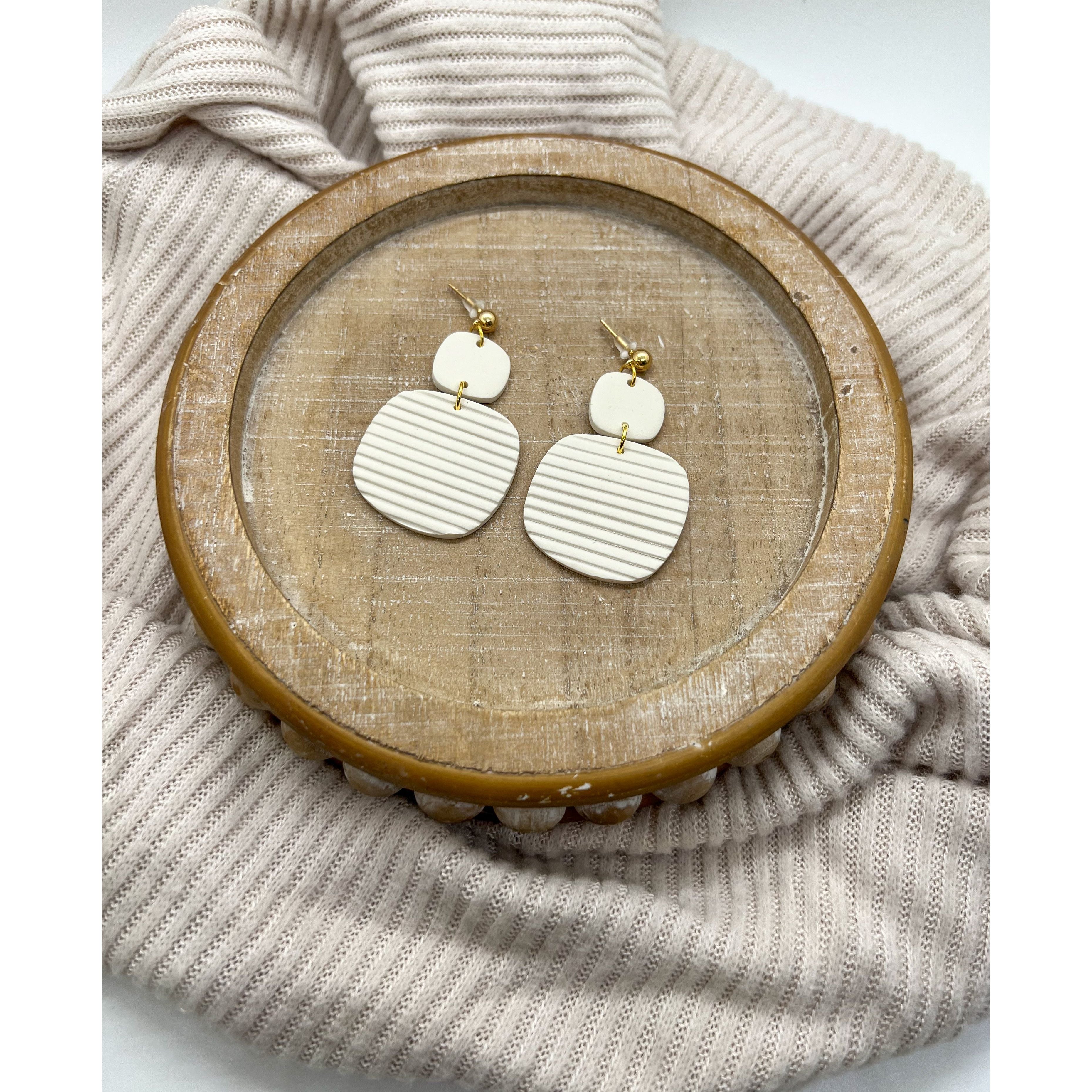 Organic Square Striped Dangles - Timber and Clay