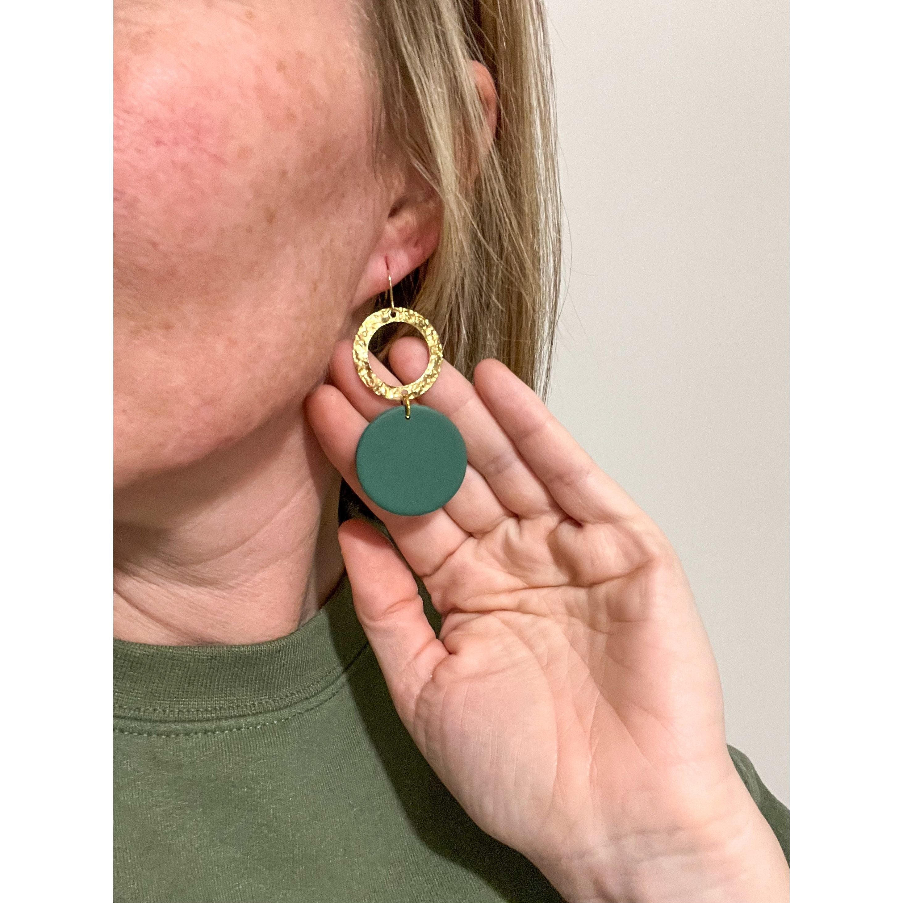 Green and Brass Round Dangles - Timber and Clay