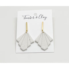 White Speckled Fan Drop Dangles