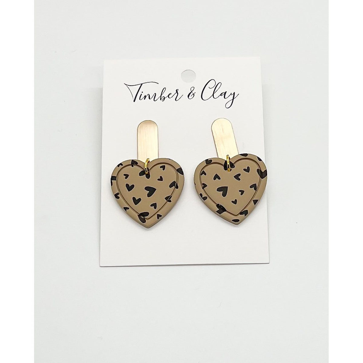 Tan and Black Heart Dangles - Timber and Clay