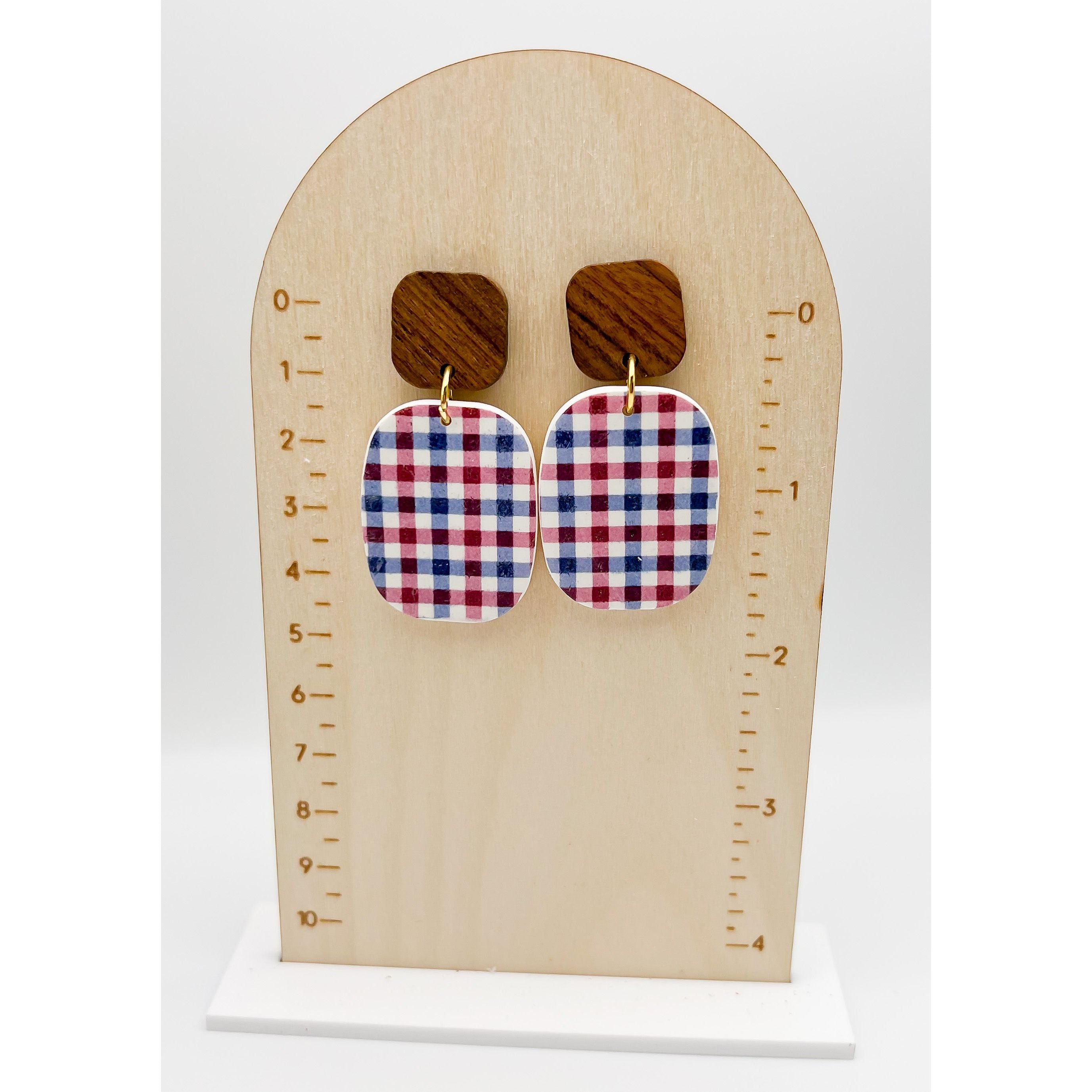 Red, White and Blue Plaid Dangles - Timber and Clay