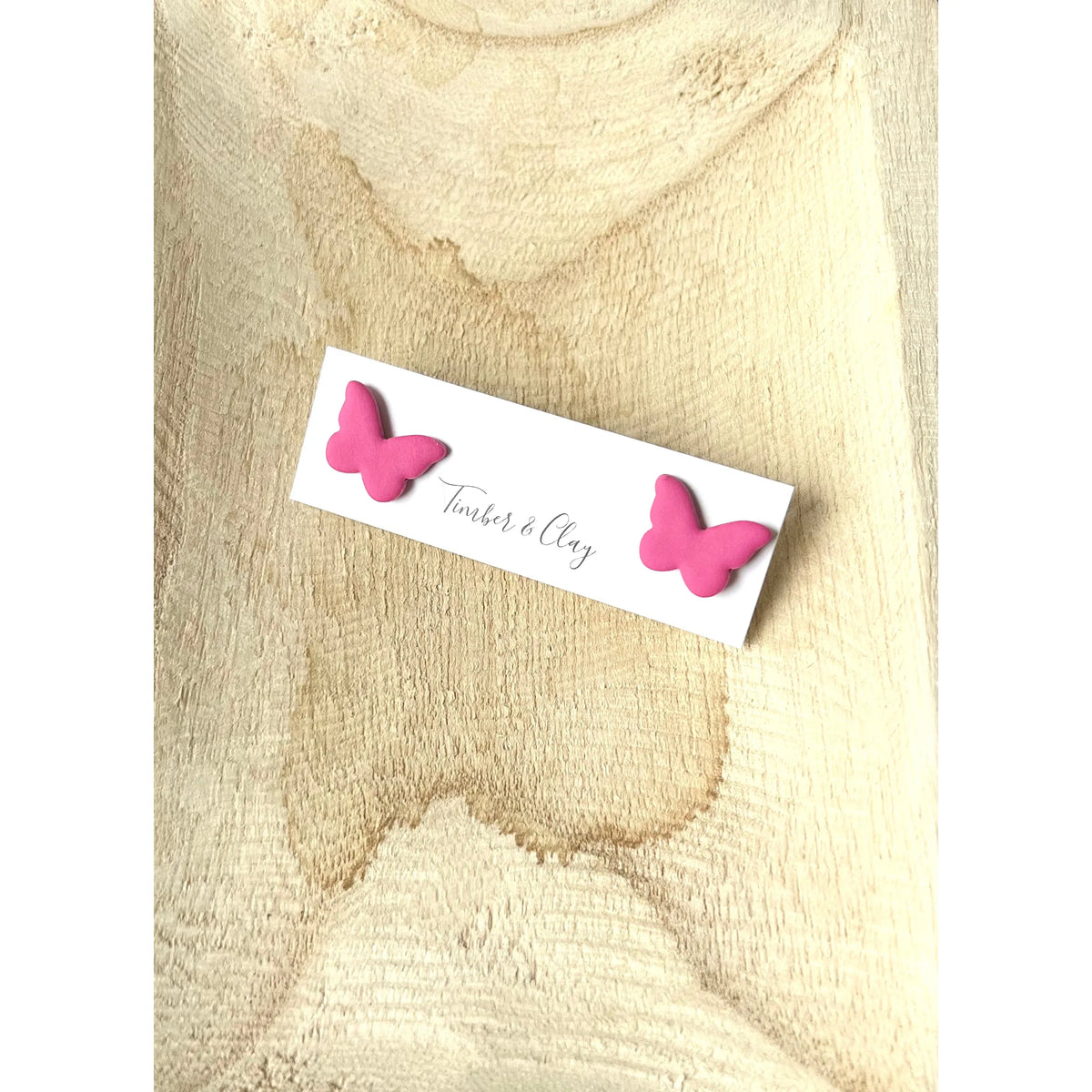 Butterfly Studs - Pink - Timber and Clay