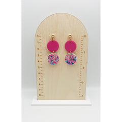 Bright Pink Floral Dangles - Timber and Clay