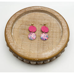 Bright Pink Floral Dangles - Timber and Clay