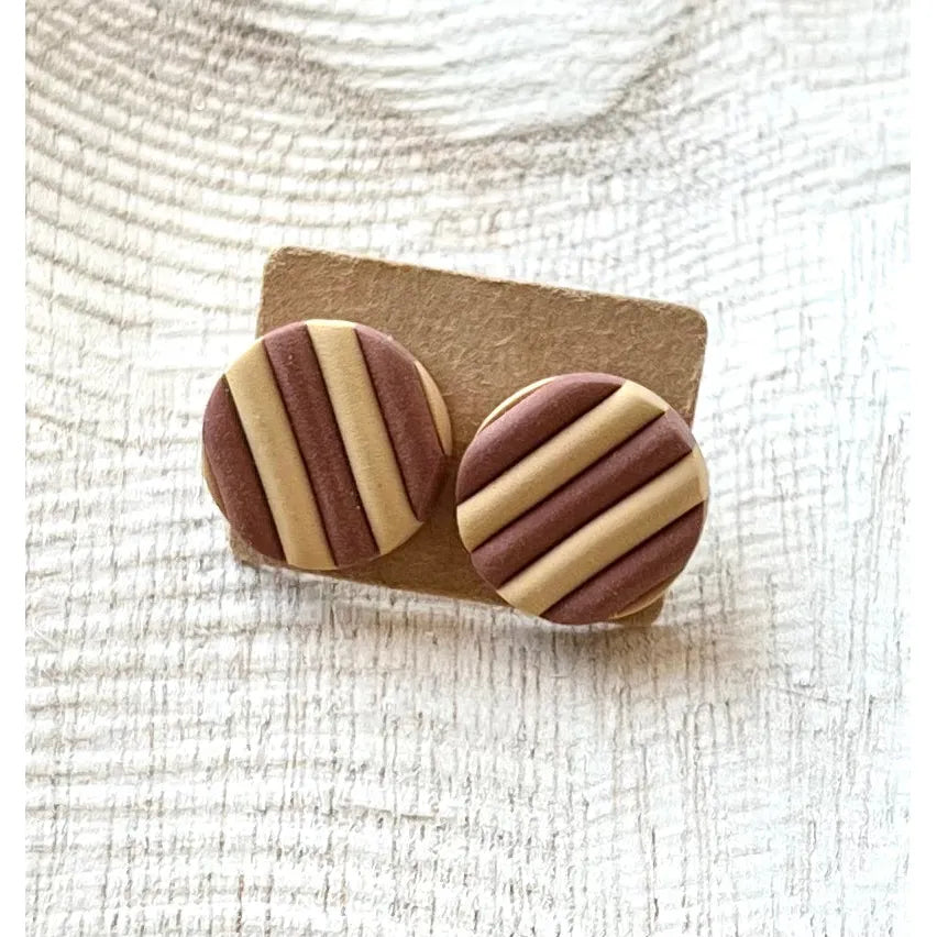 Brown/Mustard Striped studs - Timber and Clay