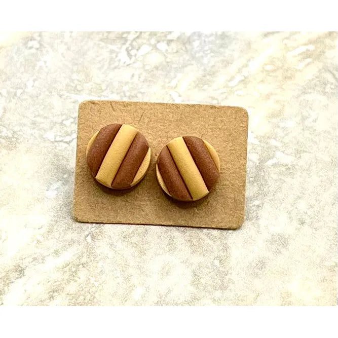 Mustard and Brown Striped Studs - Timber and Clay