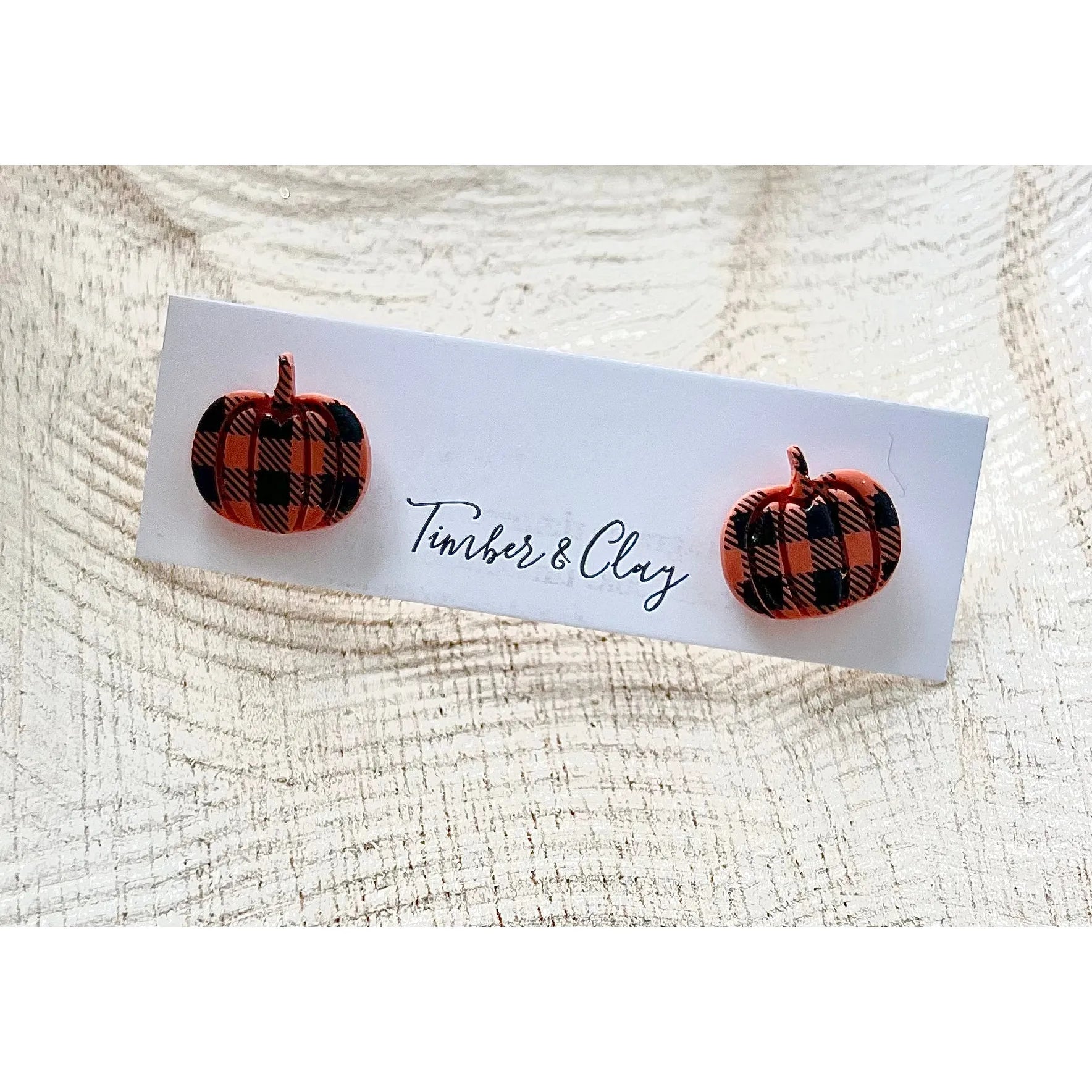 Plaid Pumpkin studs - Timber and Clay