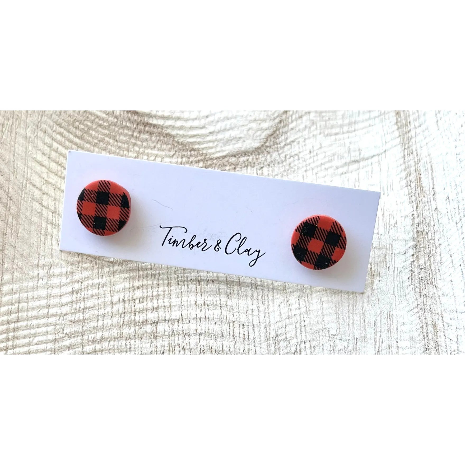 Black/Orange Plaid studs - Timber and Clay