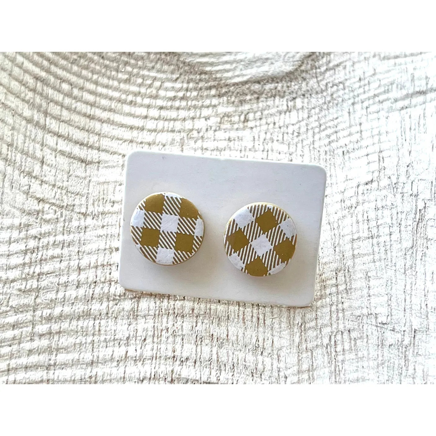 Mustard/White Plaid studs - Timber and Clay