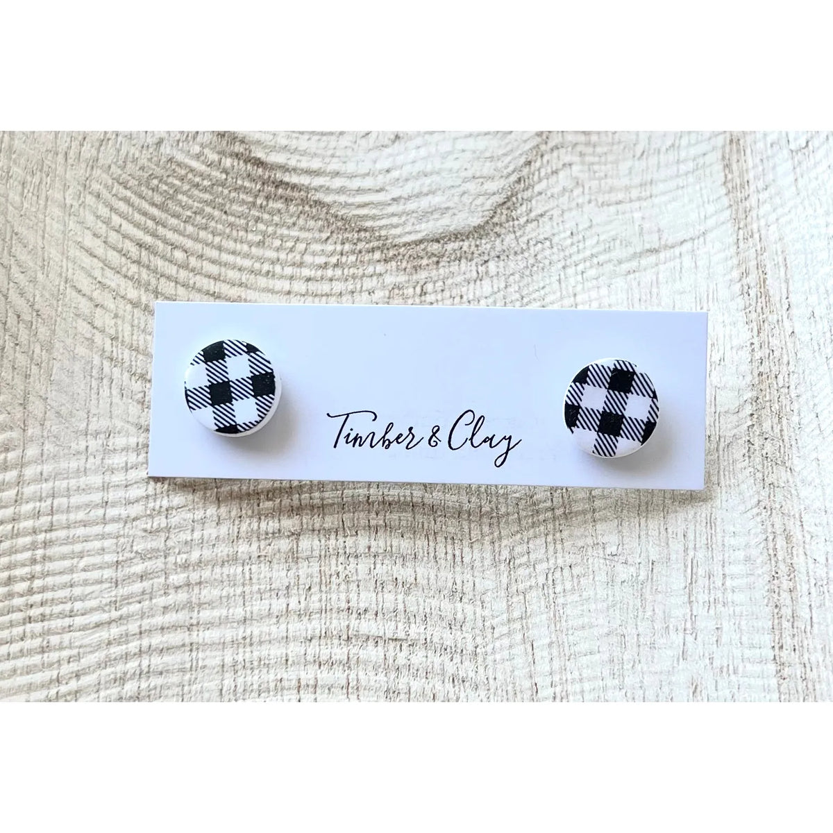 Black/White Plaid studs - Timber and Clay