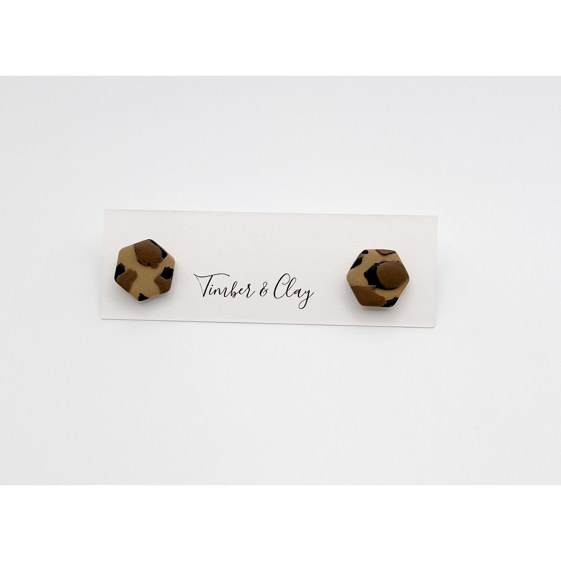 Leopard Hexagon Studs - Timber and Clay