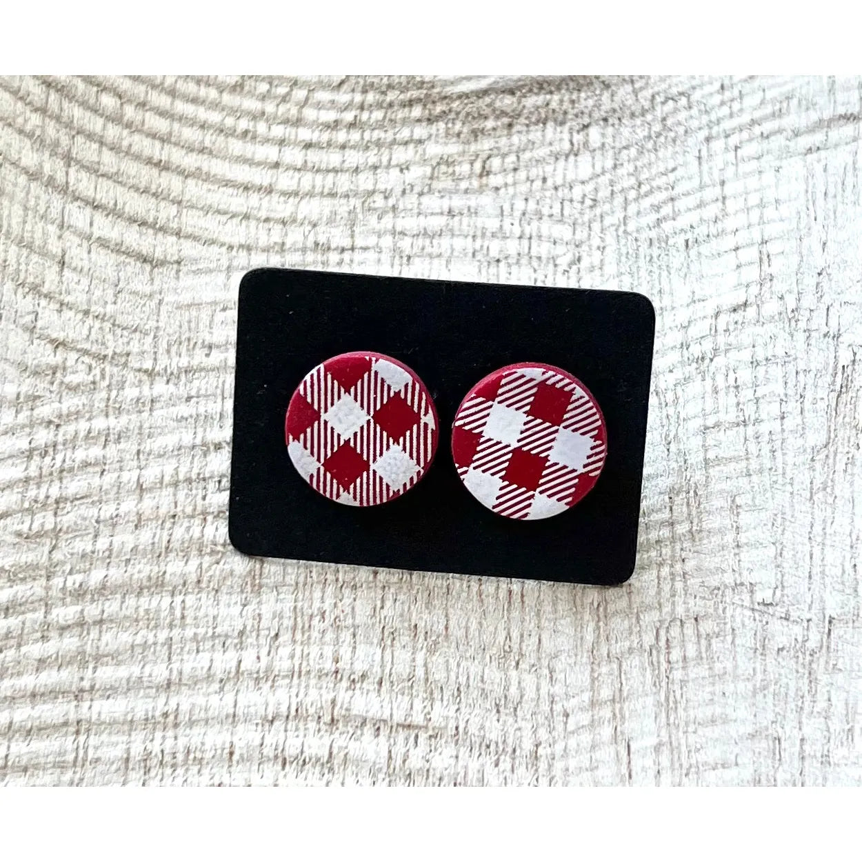 Red/White Plaid studs - Timber and Clay