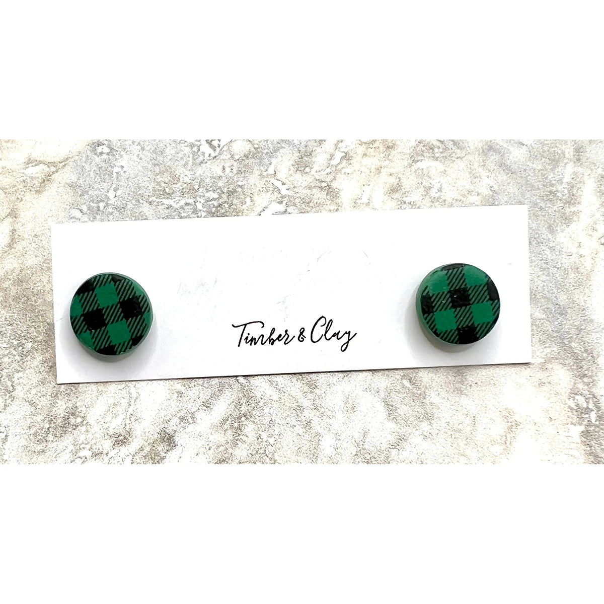 Plaid Green and Black Studs - Timber and Clay