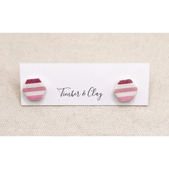 Hexagon Studs - Pink Stripes - Timber and Clay