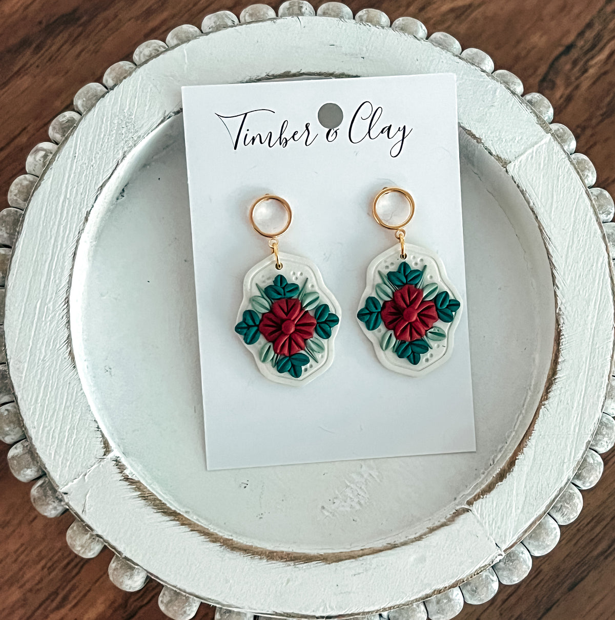 Floral Holiday Dangles - Timber and Clay