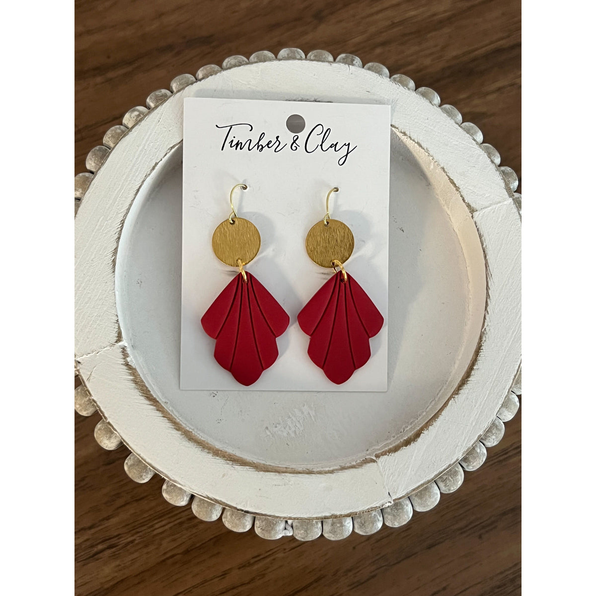 Red and Brass Dangles - Timber and Clay