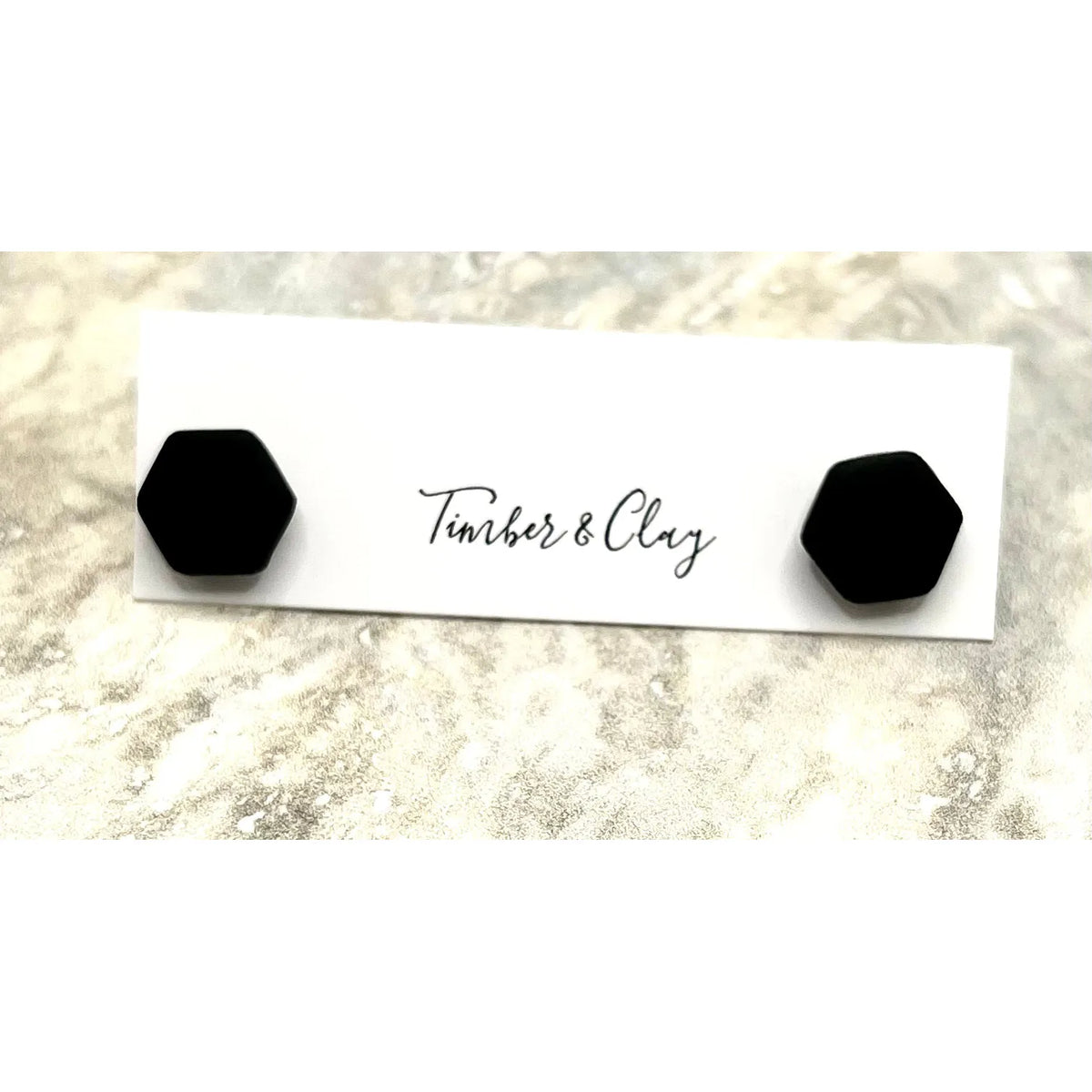 Black Hexagon Studs - Timber and Clay