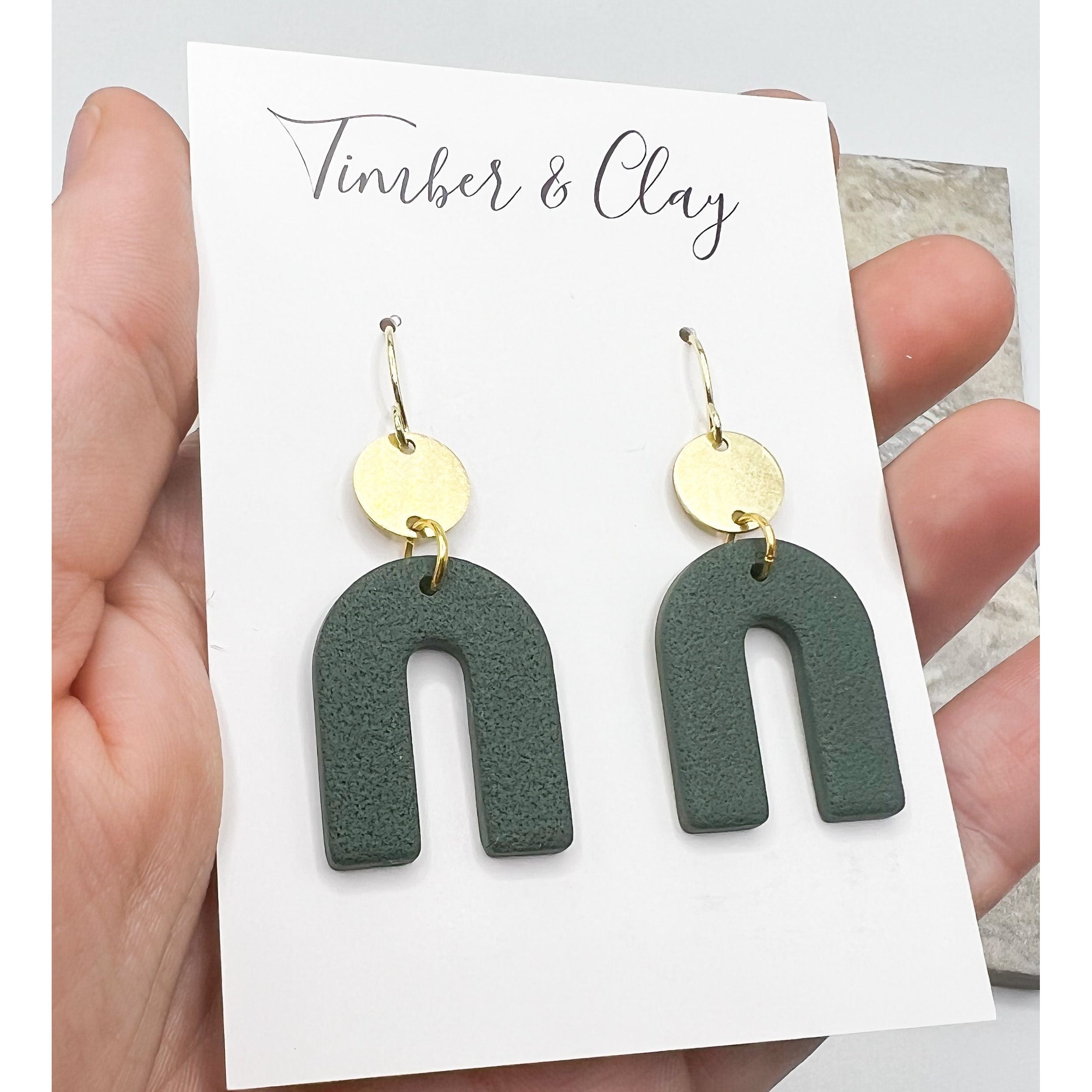 Small Muted Green Arch Dangles - Timber and Clay