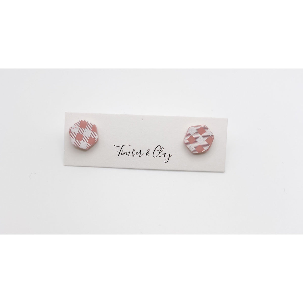 Pale Pink Plaid Studs - Timber and Clay