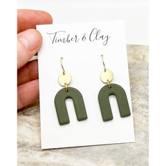 Small Olive Green Arch Dangles - Timber and Clay