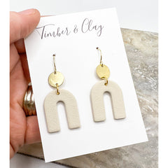 Small Cream Arch Dangles - Timber and Clay