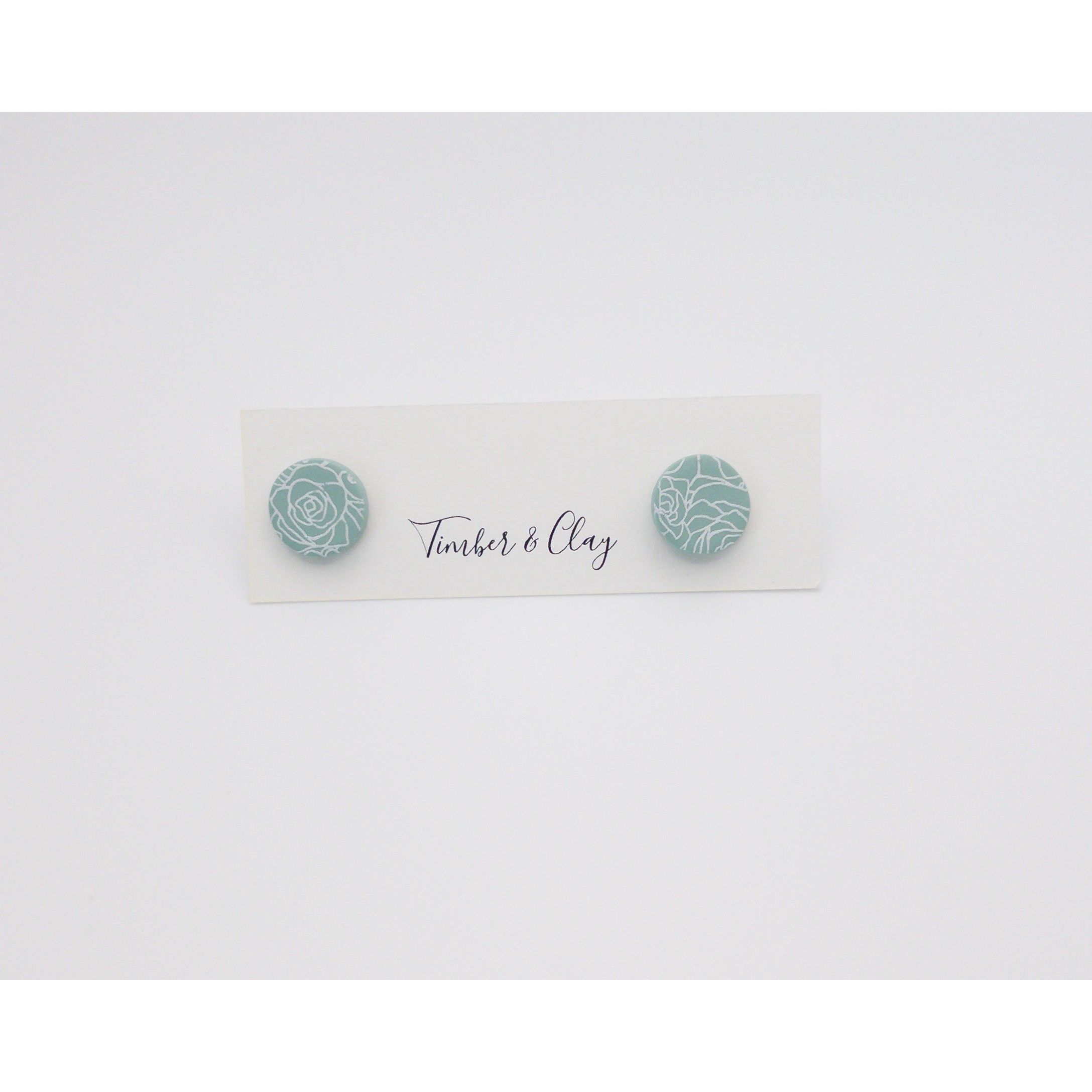 Light Blue Rose Studs - Timber and Clay