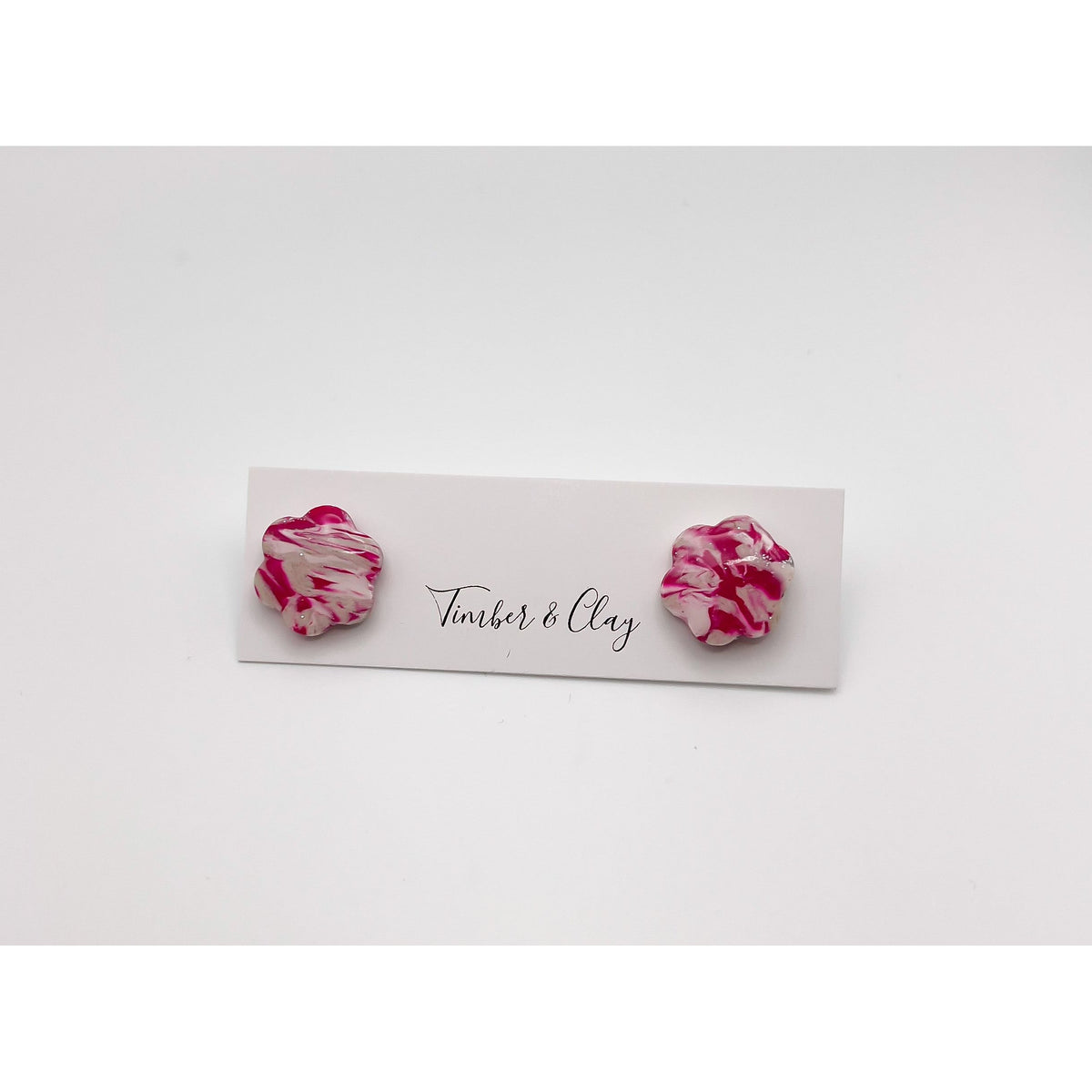 Marbled Pink & White Flower Studs - Timber and Clay