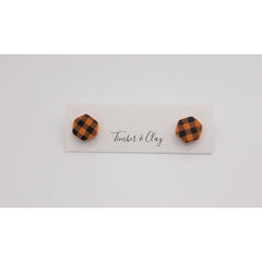 Black/Orange Plaid Hexagon Studs - Timber and Clay